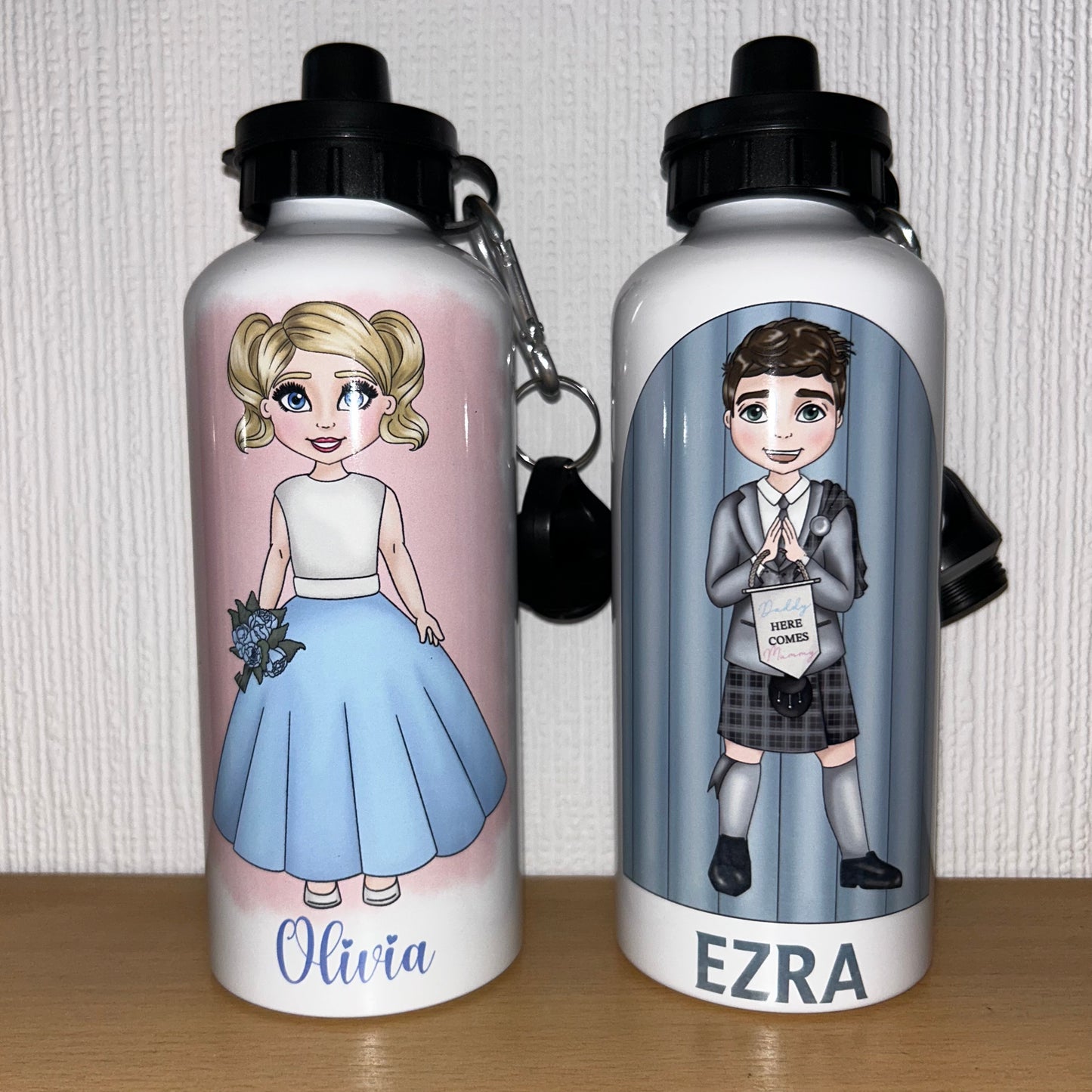 Personalised water bottles -Page Boy themed