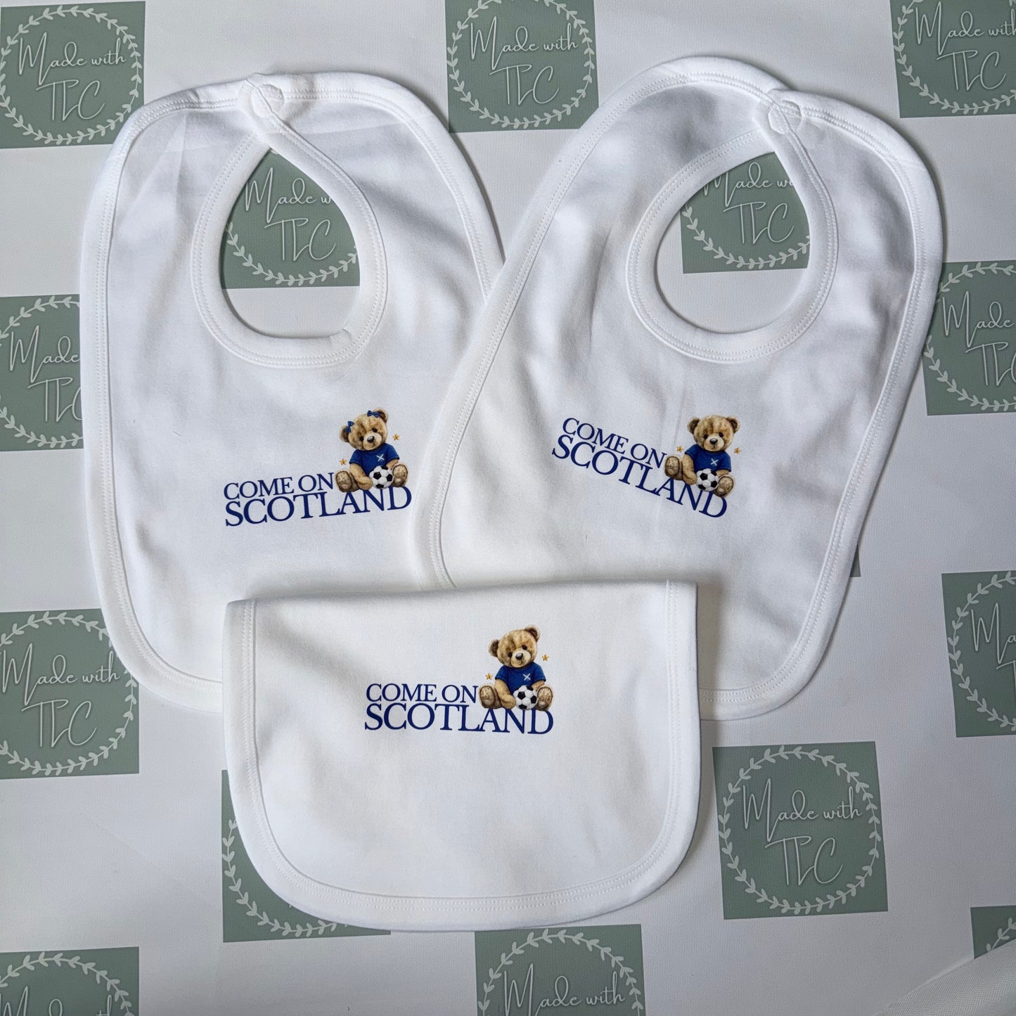 Come on Scotland white bib