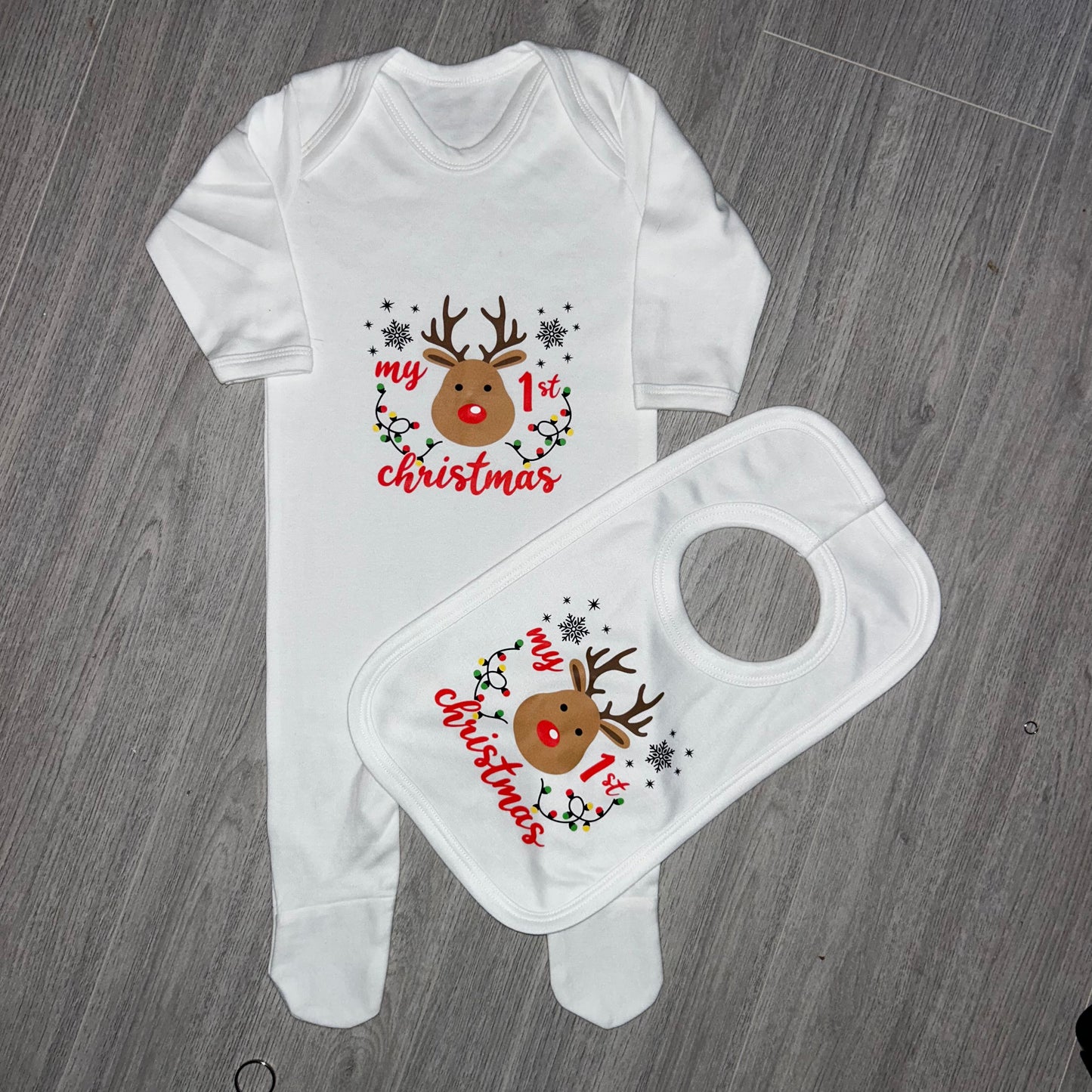 My 1st Christmas Babygrow and bib