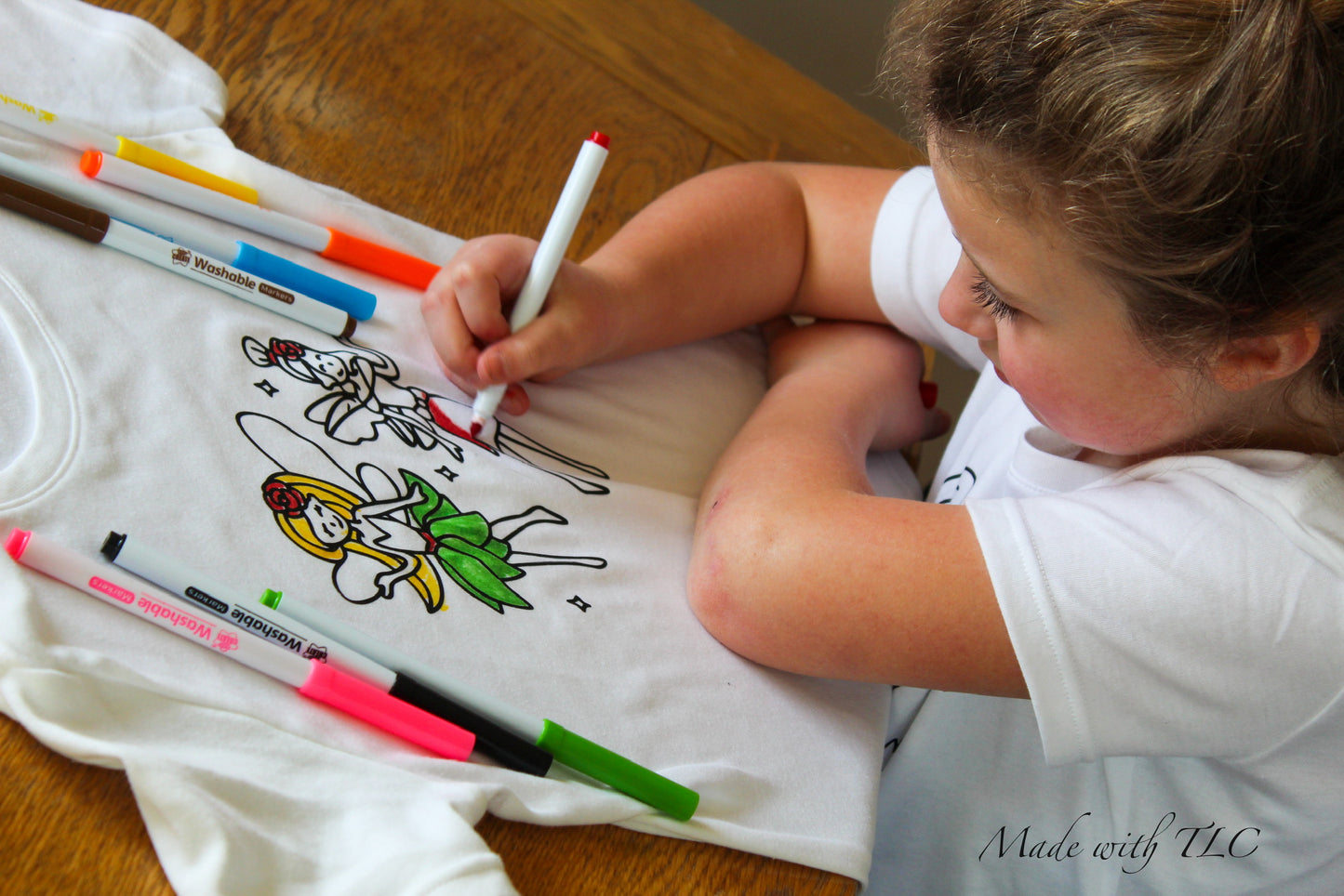 Childrens colour in again and again T shirt- Fairy Design #1