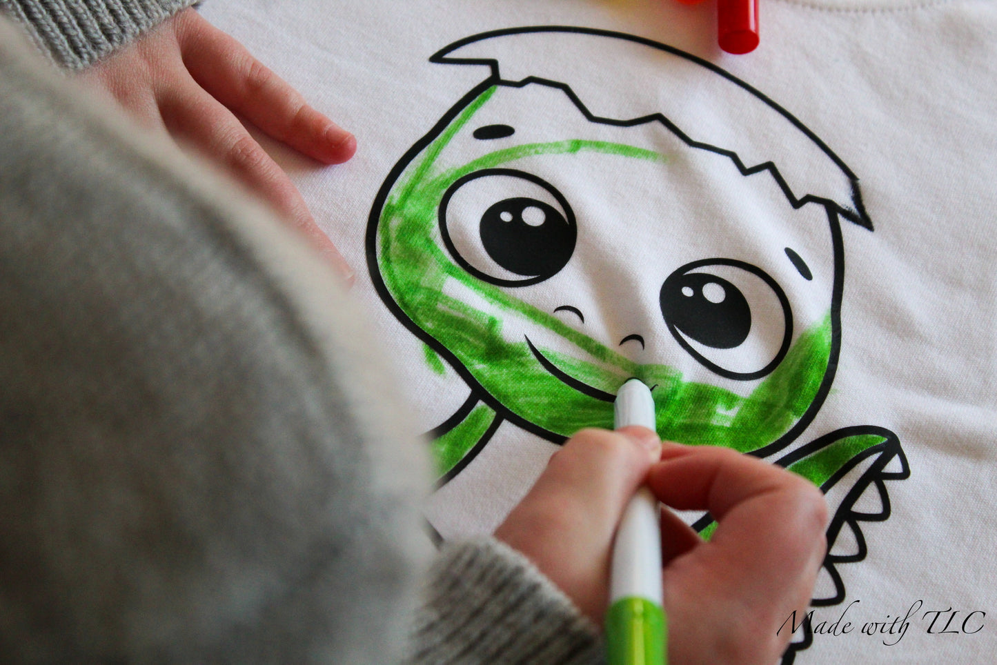 Childrens colour in again and again T shirt- Dinoshell