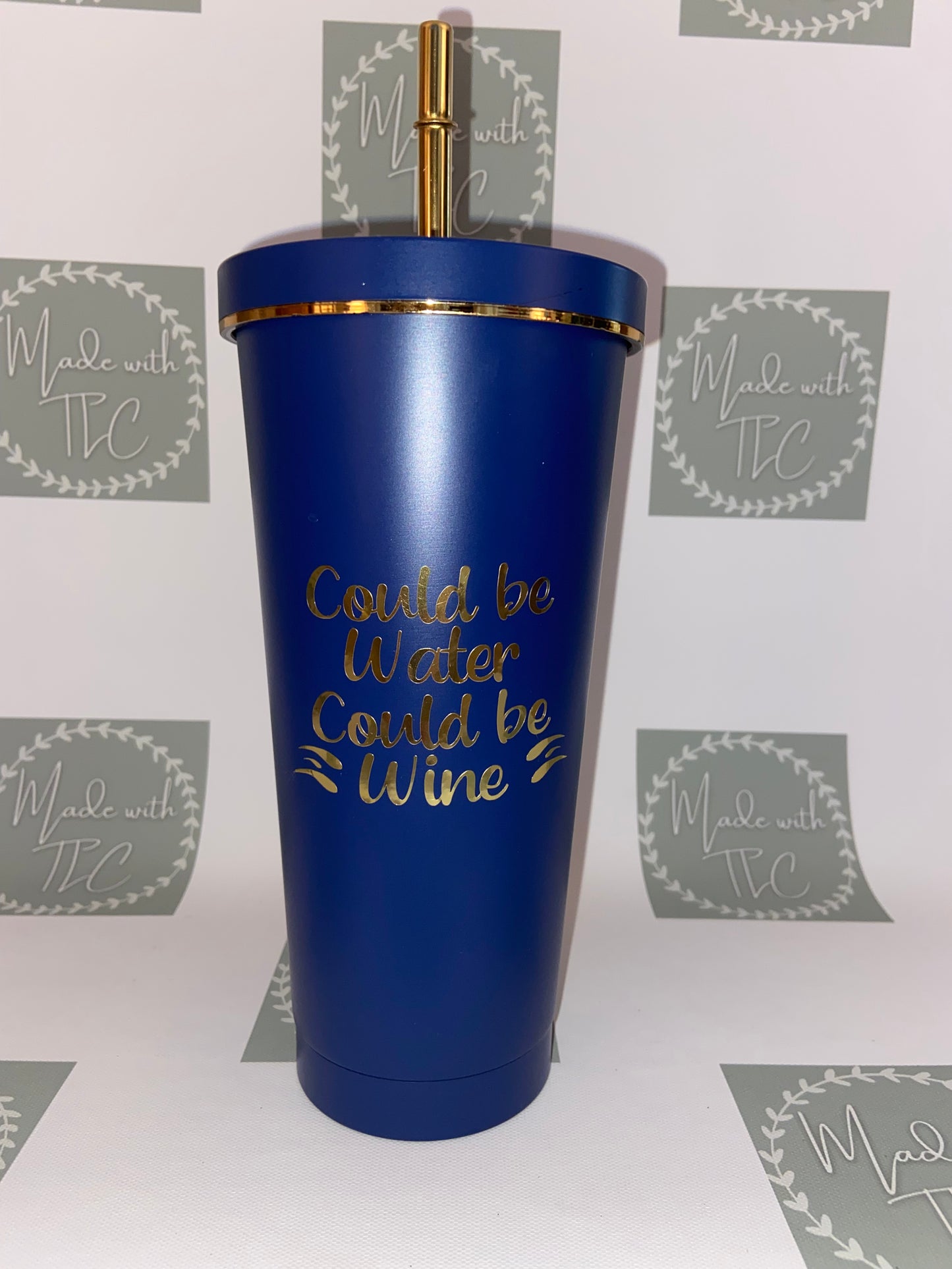 Double Walled Gold Trim Tumbler