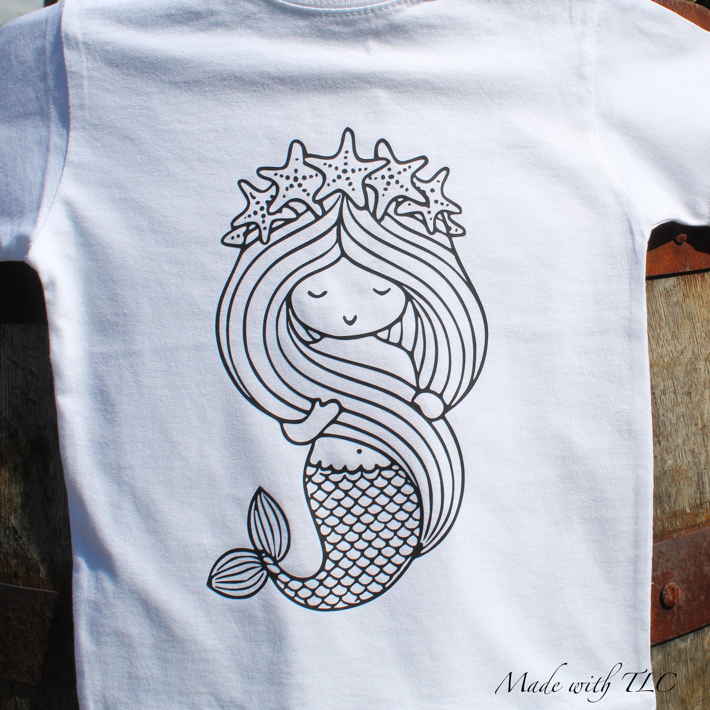 Childrens colour in again and again T shirt- Mermaid Design