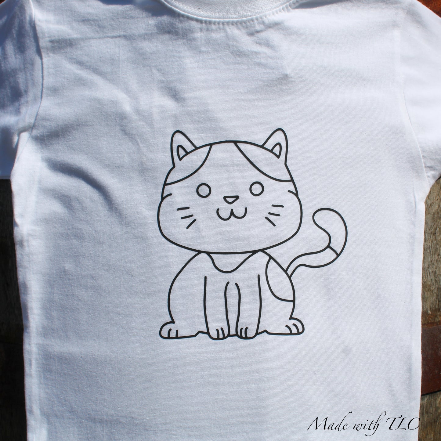 Childrens colour in again and again T shirt- Cat Design