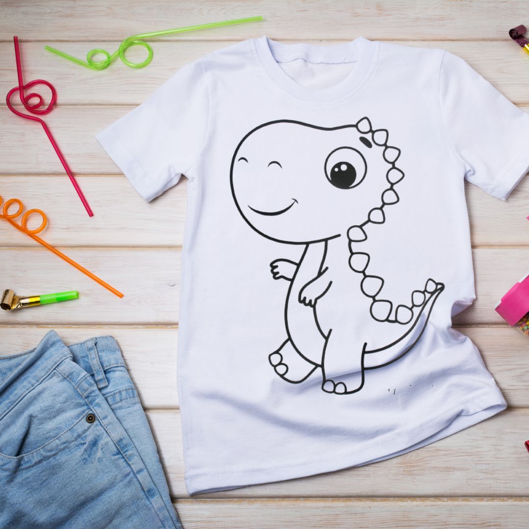 Childrens colour in again and again T shirt- Dinosaur
