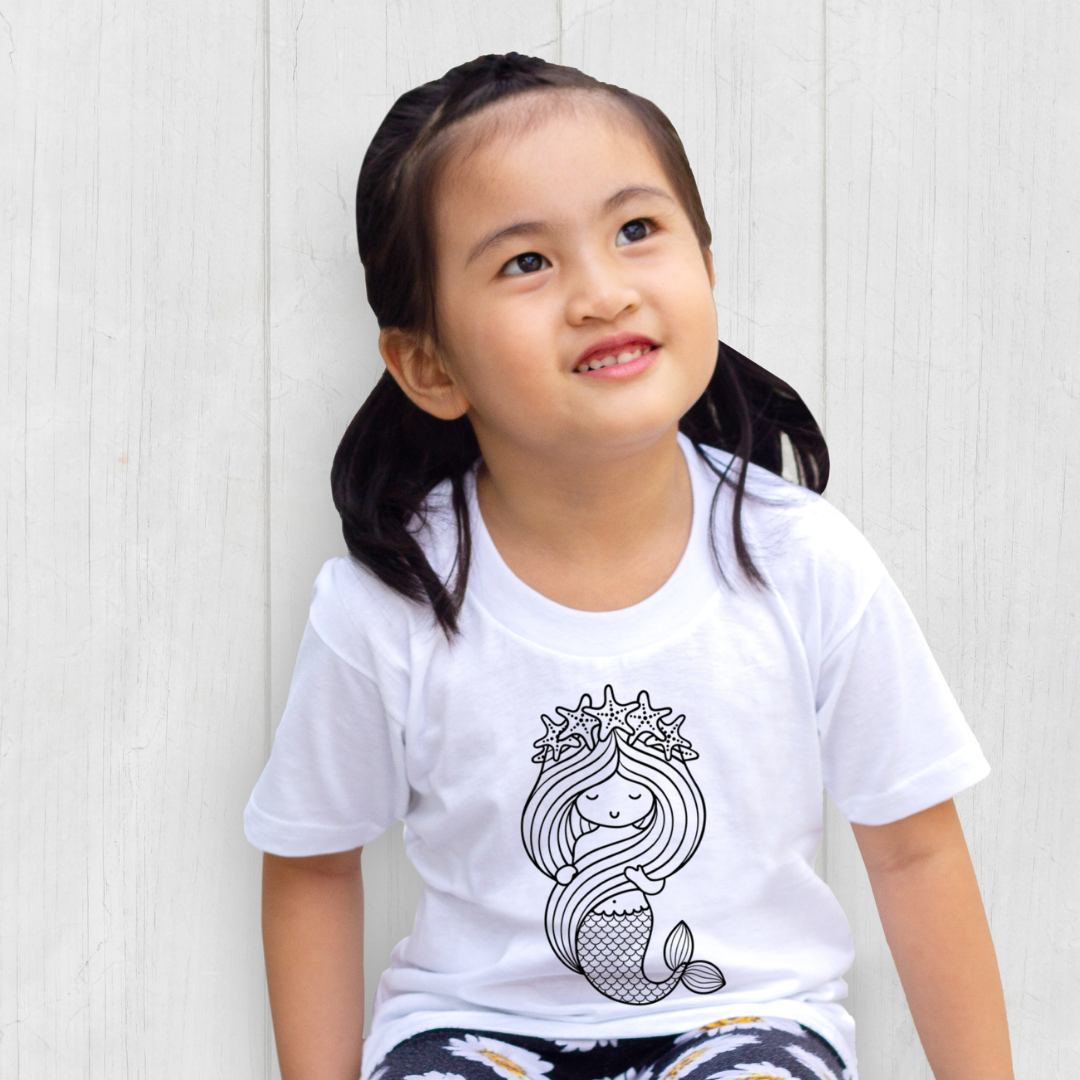 Childrens colour in again and again T shirt- Mermaid Design