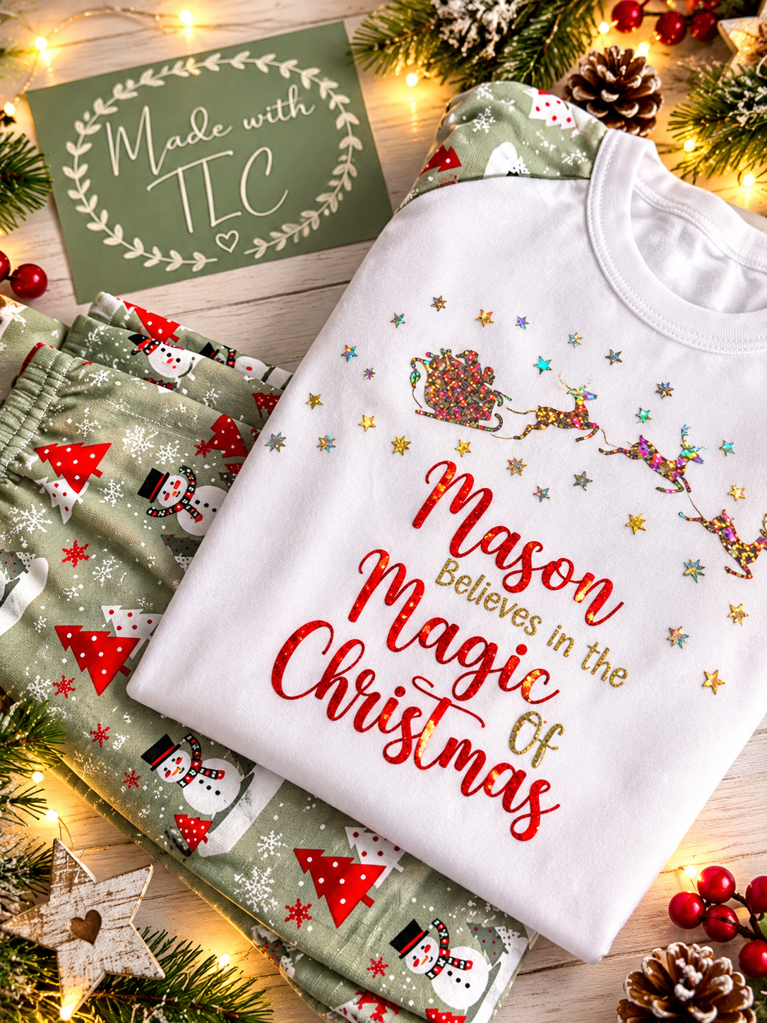 Luxury Personalised Family Christmas Matching Grey & Red Snowmen PJ'S - BABY /CHILDRENS