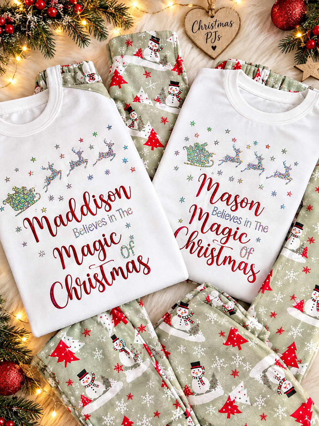 Luxury Personalised Family Christmas Matching Grey & Red Snowmen  PJ'S - Adults