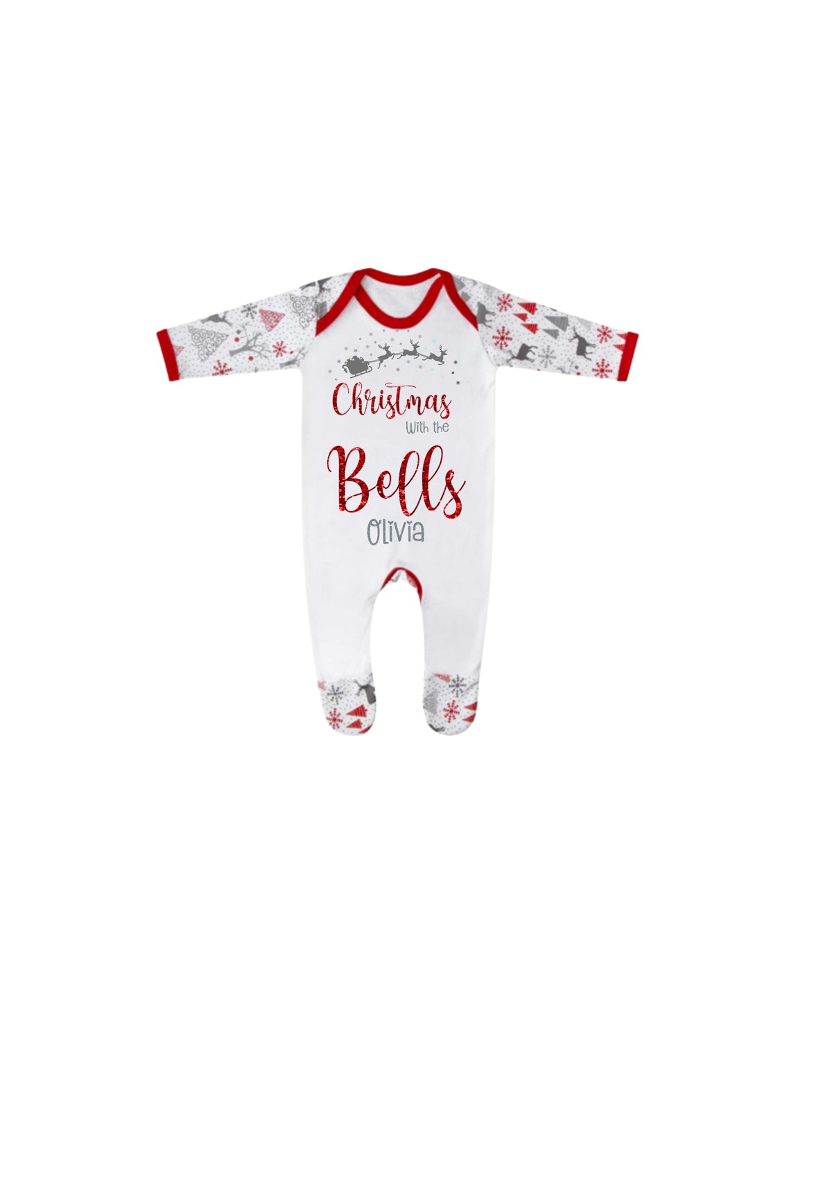 Luxury Personalised Family Christmas Matching Grey & Red Reindeer PJ'S - Adults