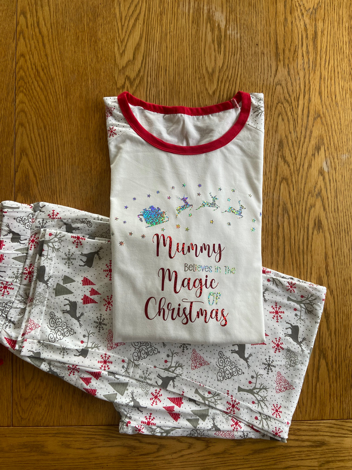 Luxury Personalised Family Christmas Matching Grey & Red Reindeer PJ'S - Adults