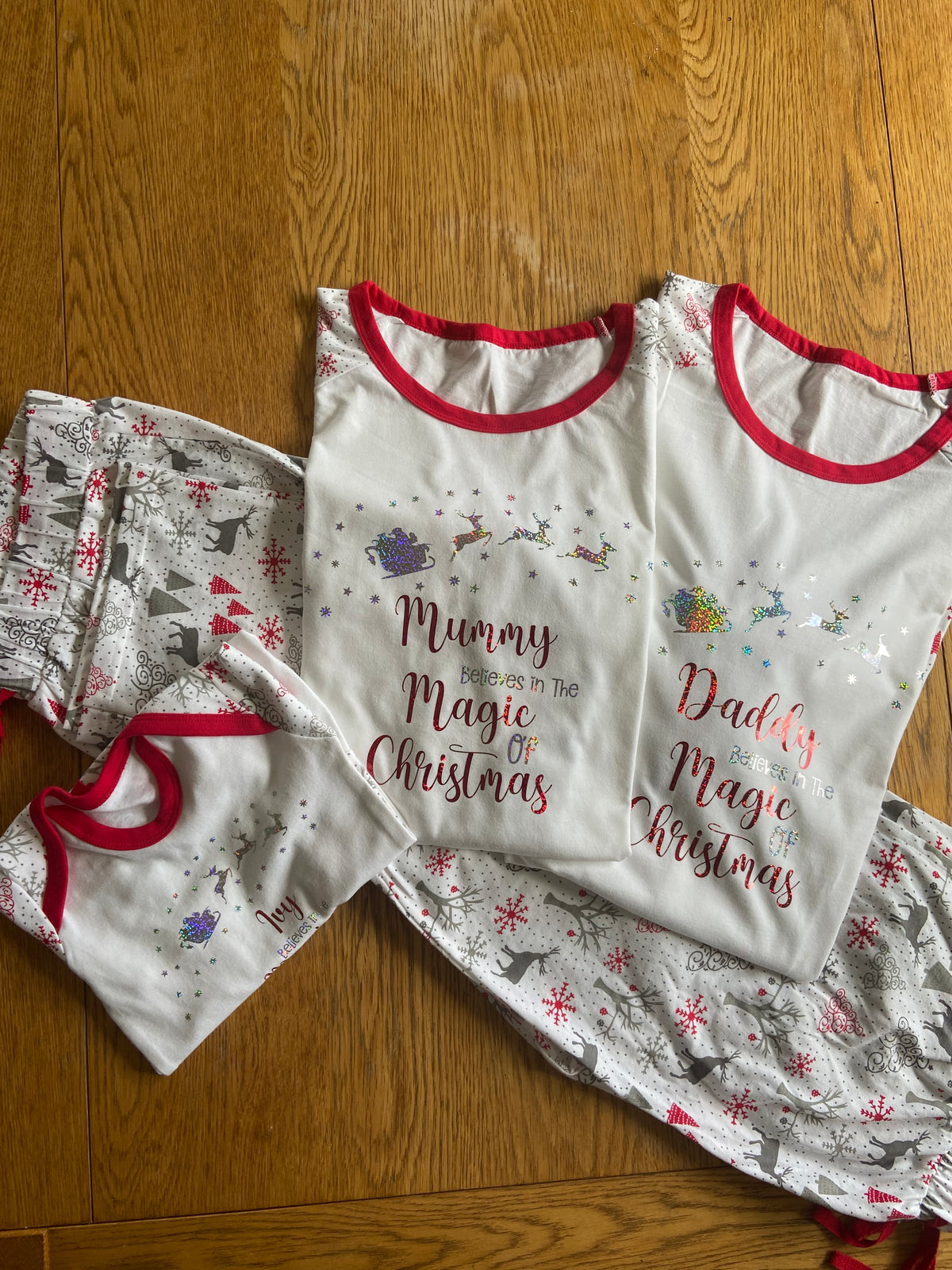 Luxury Personalised Family Christmas Matching Grey & Red Reindeer PJ'S - Adults