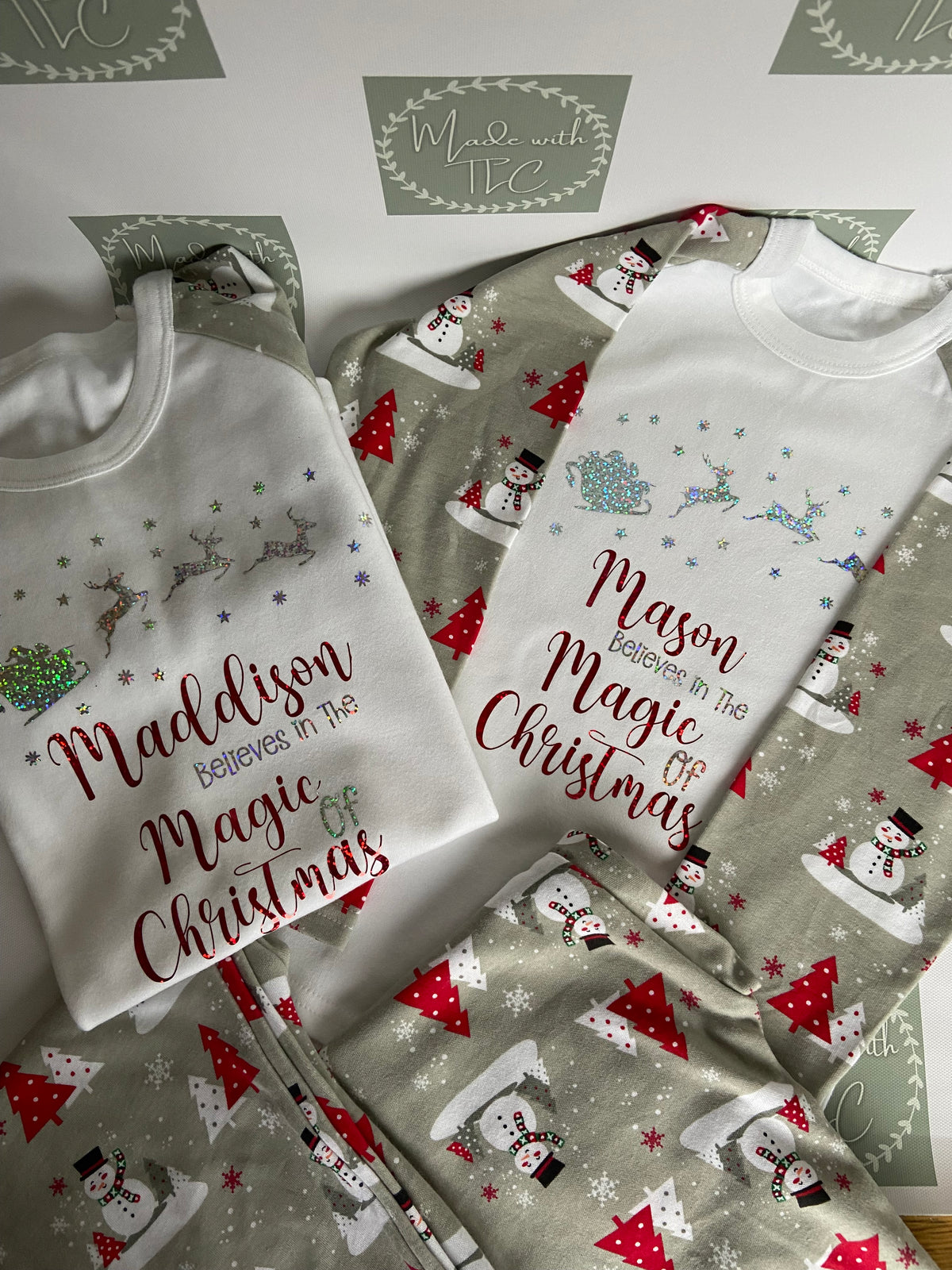 Luxury Personalised Family Christmas Matching Grey & Red Snowmen PJ'S - BABY /CHILDRENS