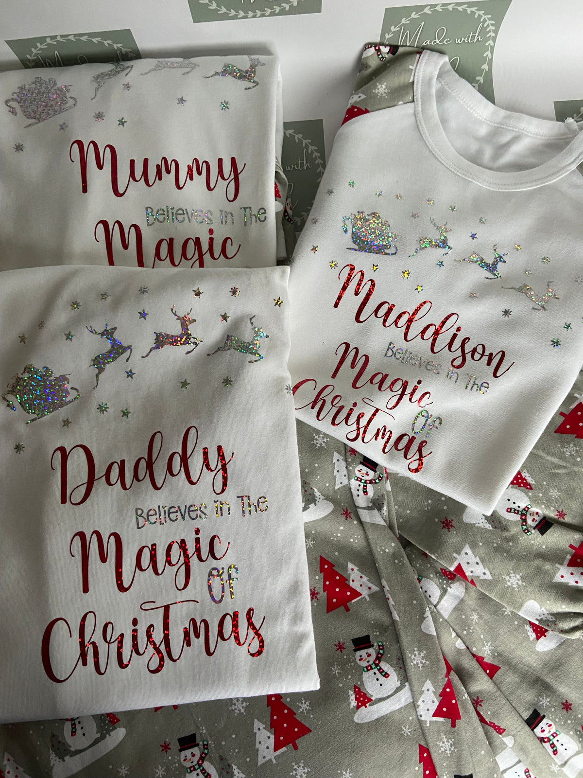 Luxury Personalised Family Christmas Matching Grey & Red Snowmen  PJ'S - Adults