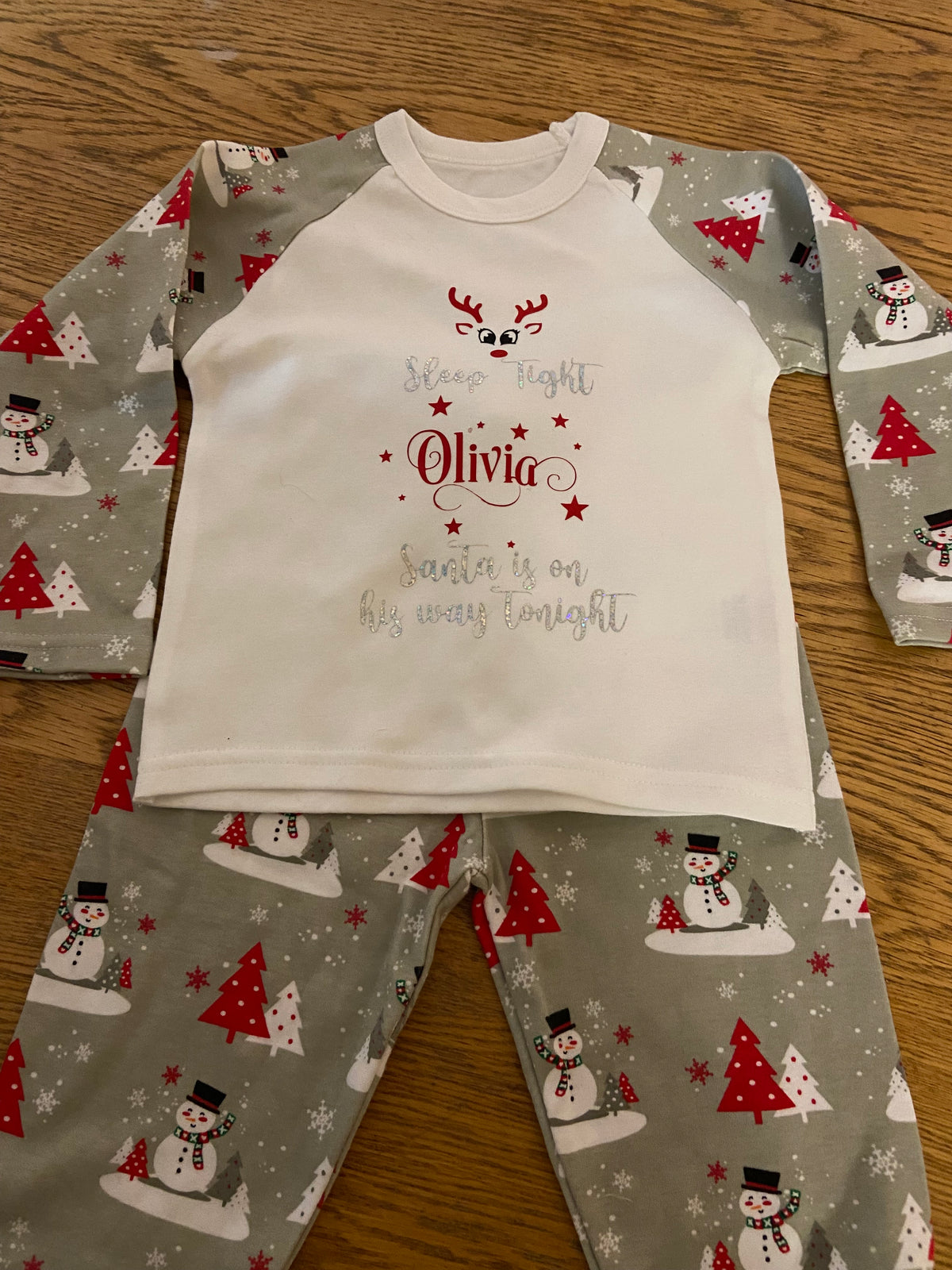 Luxury Personalised Family Christmas Matching Grey & Red Snowmen  PJ'S - Adults