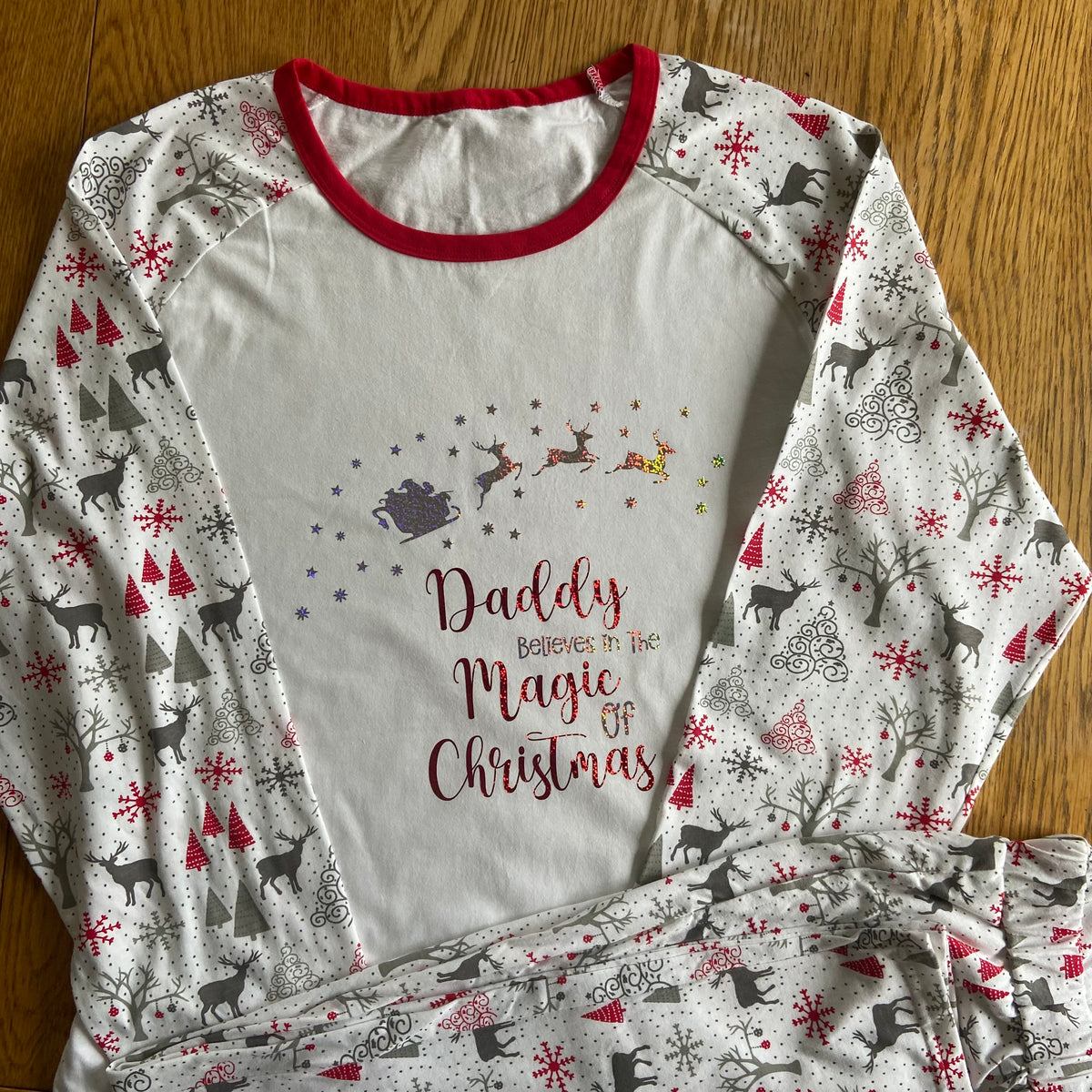 Luxury Personalised Family Christmas Matching Grey & Red Reindeer PJ'S - Adults