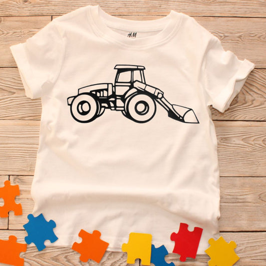 Childrens colour in again and again T shirt- Digger
