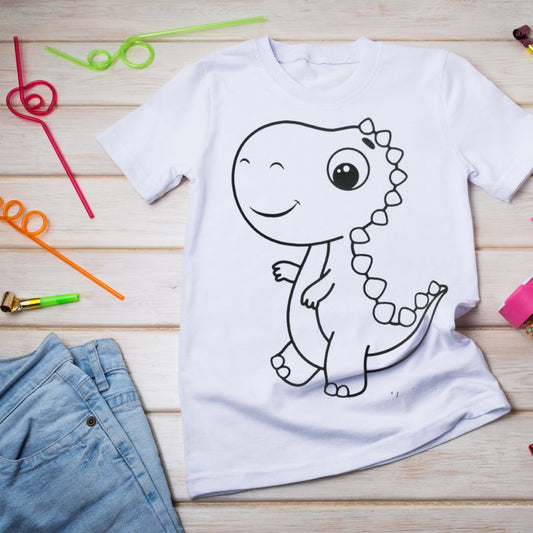 Childrens colour in again and again T shirt- Dinosaur