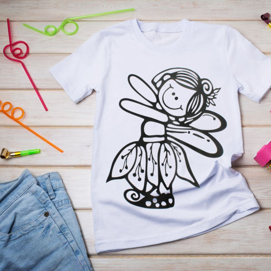 Childrens colour in again and again T shirt- Fairy Design #2