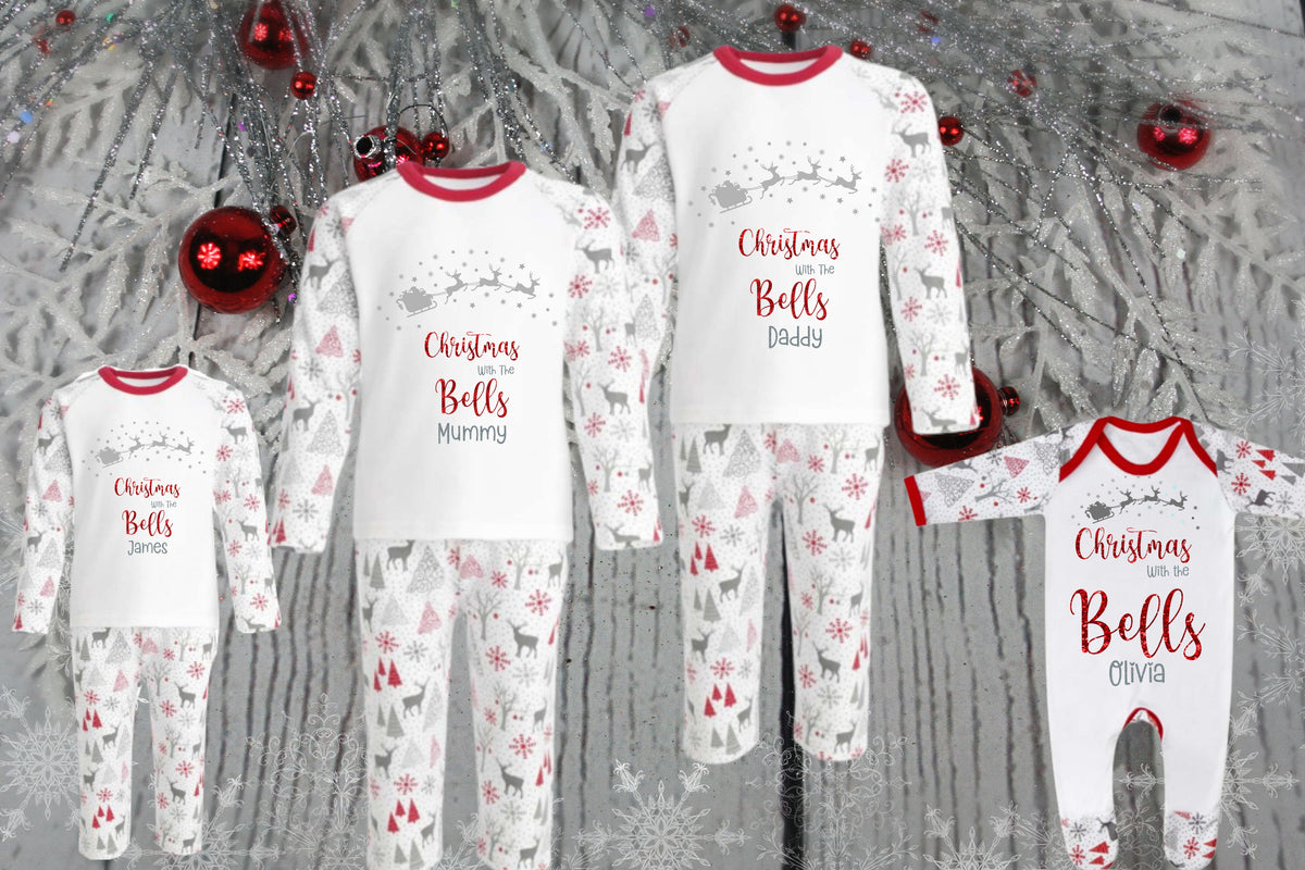 Luxury Personalised Family Christmas Matching Grey & Red Reindeer PJ'S - Adults