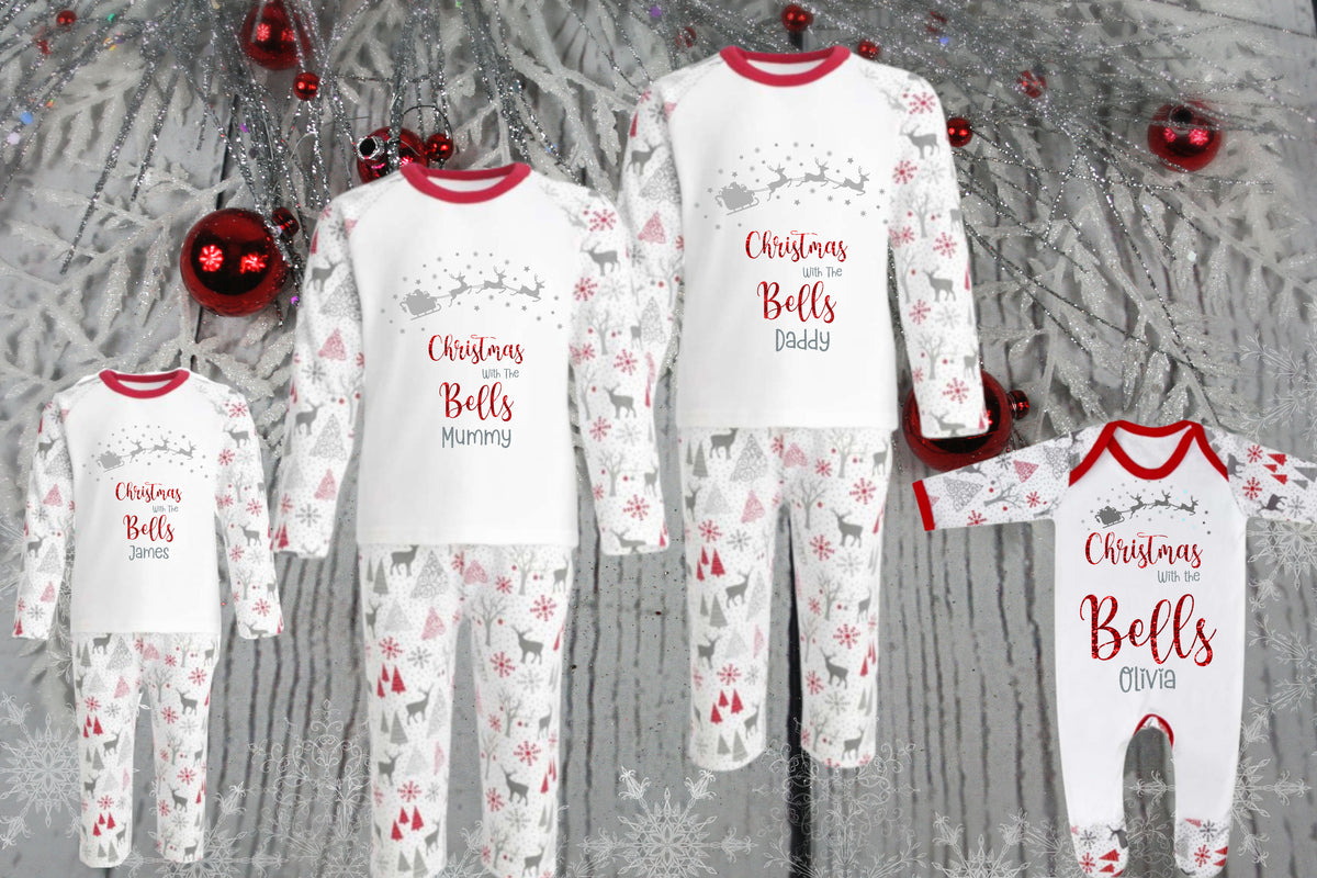 Luxury Personalised Family Christmas Matching Grey & Red Reindeer PJ'S - BABY /CHILDRENS