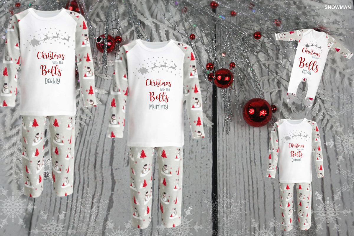 Luxury Personalised Family Christmas Matching Grey & Red Snowmen  PJ'S - Adults