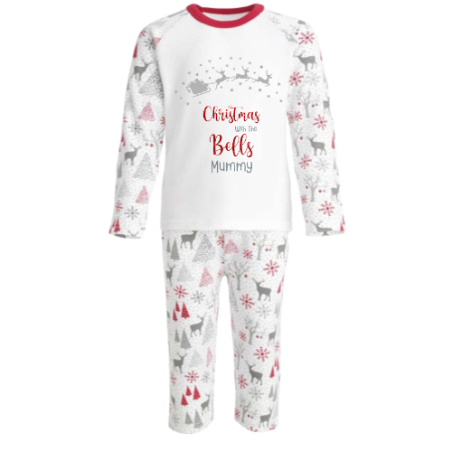 Luxury Personalised Family Christmas Matching Grey & Red Reindeer PJ'S - Adults