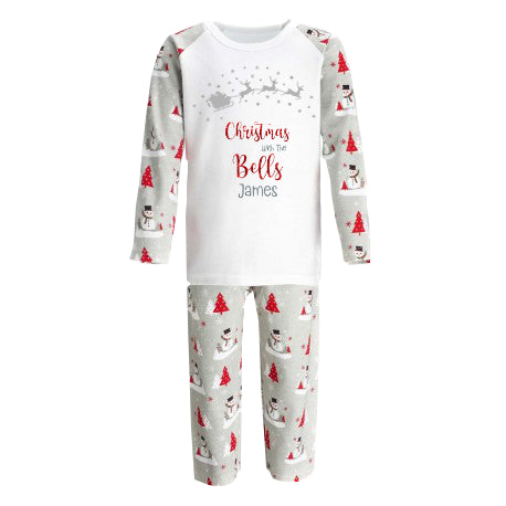 Luxury Personalised Family Christmas Matching Grey & Red Snowmen PJ'S - BABY /CHILDRENS