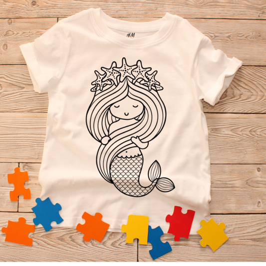 Childrens colour in again and again T shirt- Mermaid Design