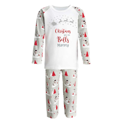 Luxury Personalised Family Christmas Matching Grey & Red Snowmen PJ'S - BABY /CHILDRENS